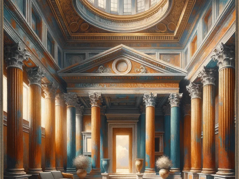 Classical Roman and Greek styled illustration representing 1. Interest Rate Movements and Mortgage Strategies with Roman census, accounting tablets, civic duty